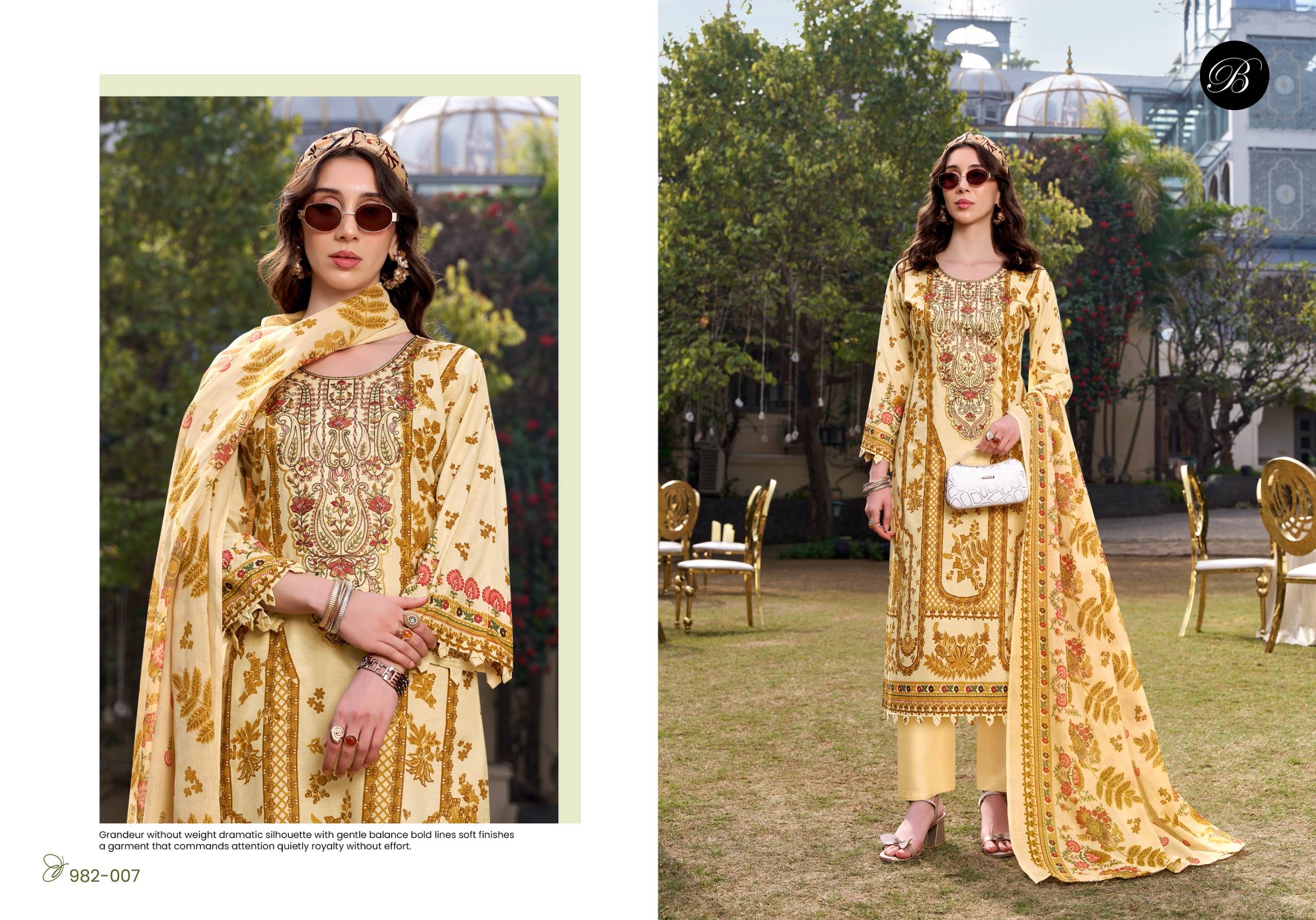 NAIRA VOL-144 BY BelliZa 982-001 TO 982-008 SERIES Pakistani Stylish Embroidered Pure Cotton Dresses At Wholesale Price